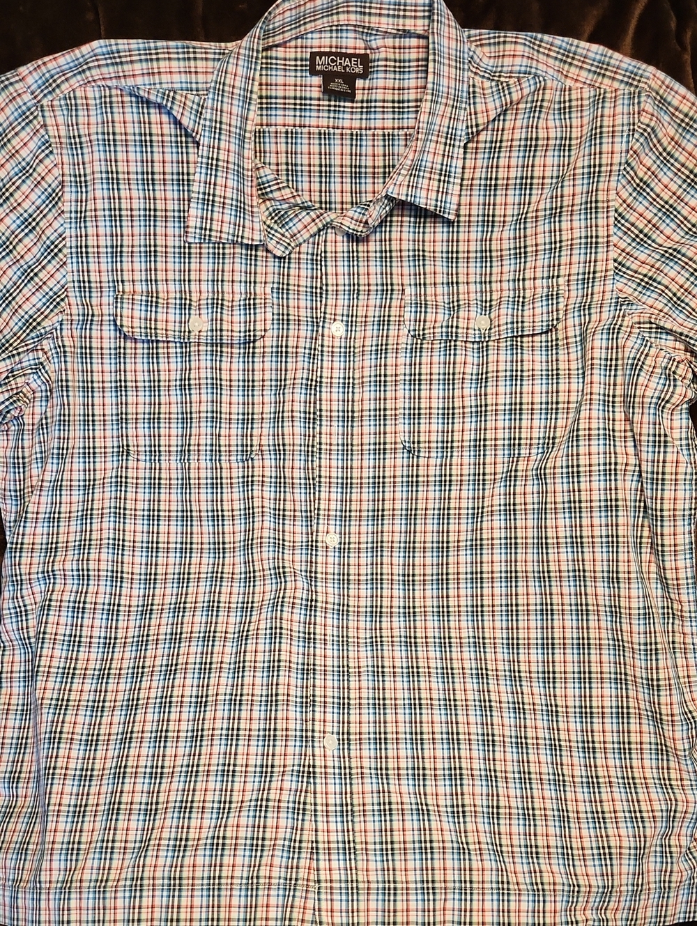 Michael Kors Men’s Blue, Red and White Plaid Button-Down Shirt Size XXL